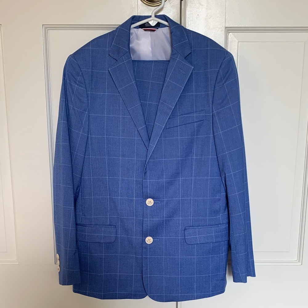 Tommy Hilfiger Blue Windowpane Suit with Pants